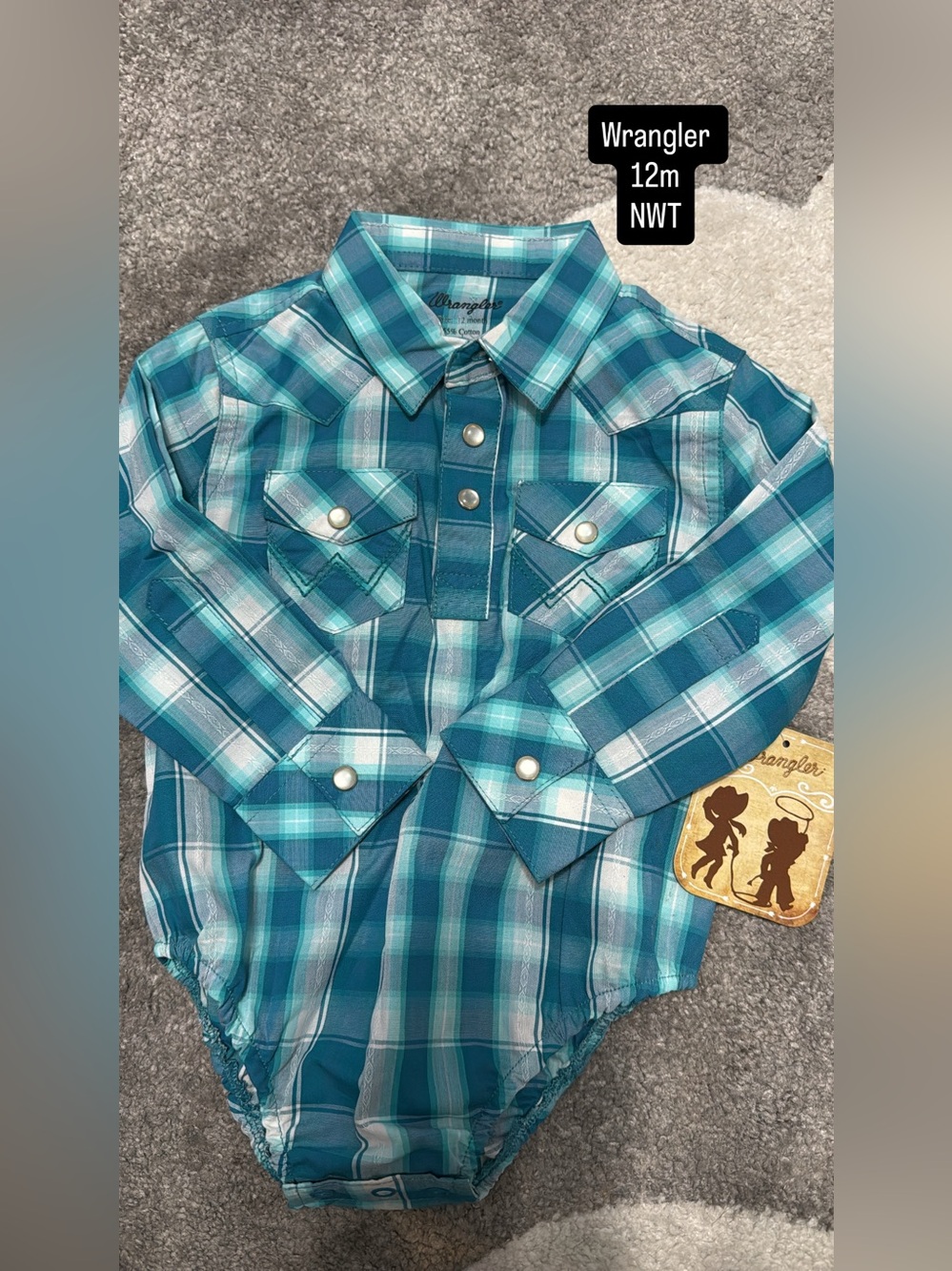 Wrangler Teal Plaid Long-Sleeve Western Bodysuit